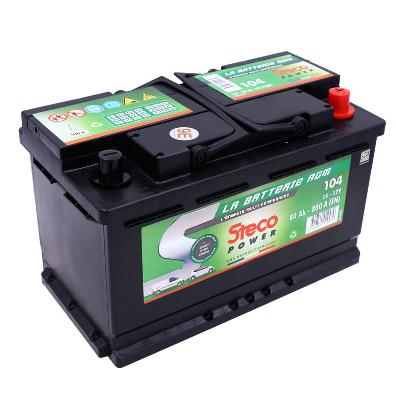 Batterie 80 Ampères / 800 A start and stop / AGM Steco / France Batterie